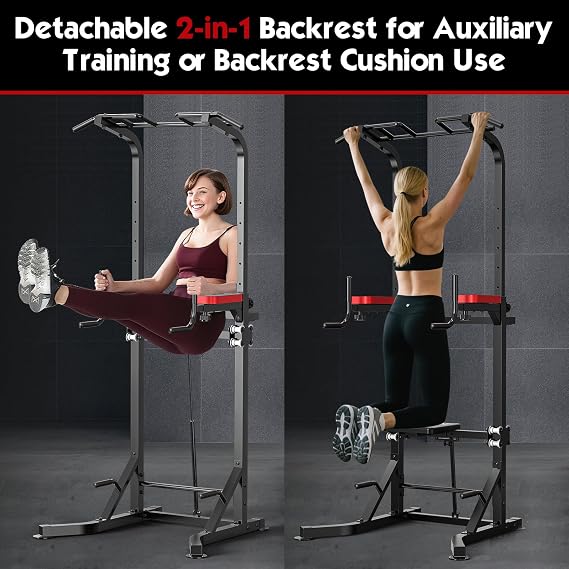 Adjustable Power Tower with Pull-Up Bar & Dip Station, 160–220 cm | Freestanding Home Gym Station with Back Support & Hydraulic Adjustment for Pull-Ups, Dips and Strength Training