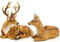 Vista 2 de JHVYF - Adorable estatua de ciervo para decoración de jardín, esculturas de ciervo y cierva acostados al aire libre para decoración del hogar