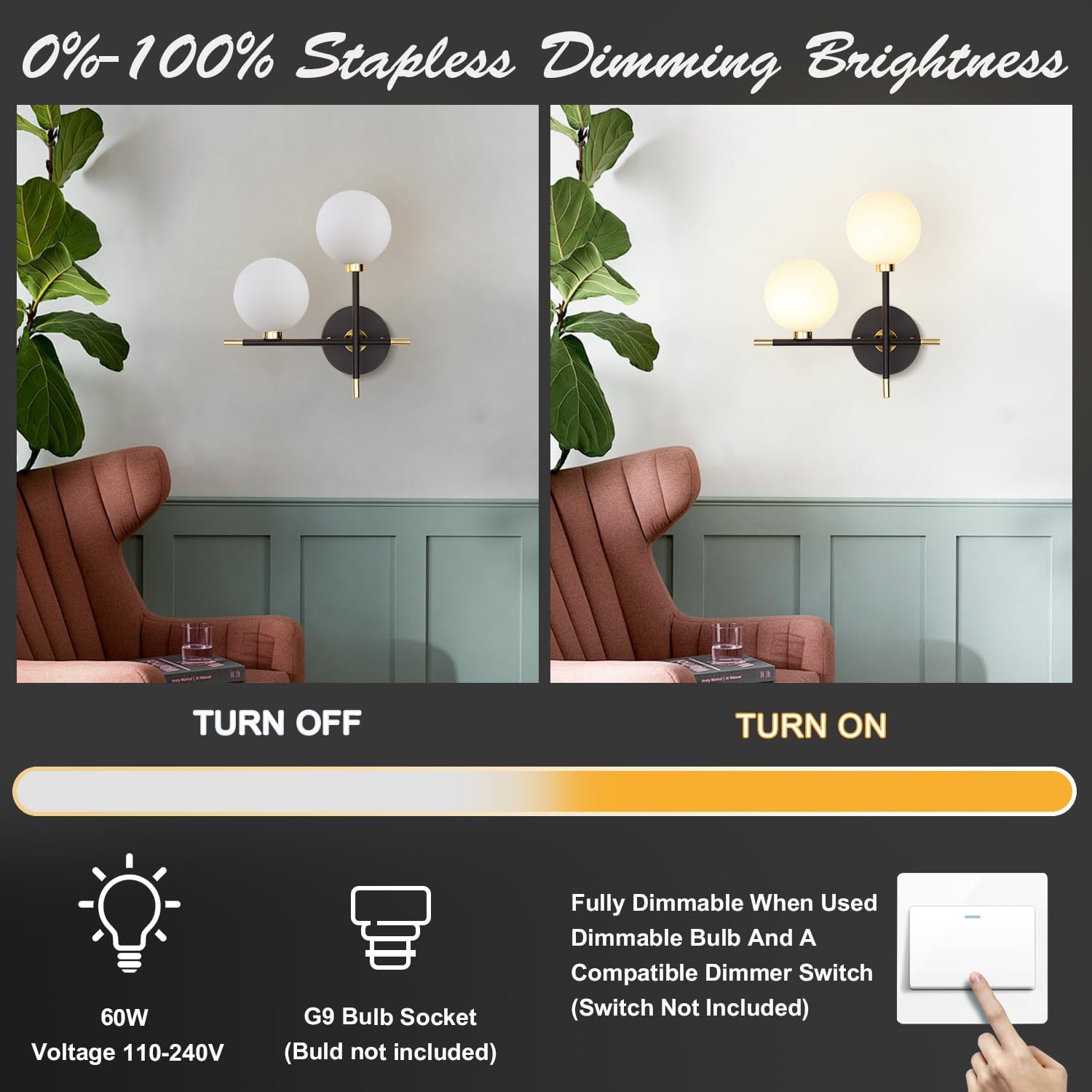 Modern Black Wall Sconces Set of 2 Bedside Wall Mount Lamps with White Glass Shade Industrial Farmhouse Vanity Lights for Bathroom Living Room MWL03-2