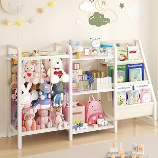 CYXPHION B1 3-Tier Kids Bookshelf & Toy Storage - Montessori Sling Bookcase for Nursery, Playroom, White