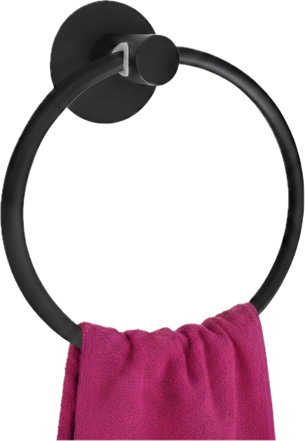 Matte Black Hand Towel Holder for Bathroom Wall, SUS304 Stainless Steel Rustproof Adhesive Towel Ring, Round Wall Mounted Towel Rack for Kitchen Sink & Face Cloth