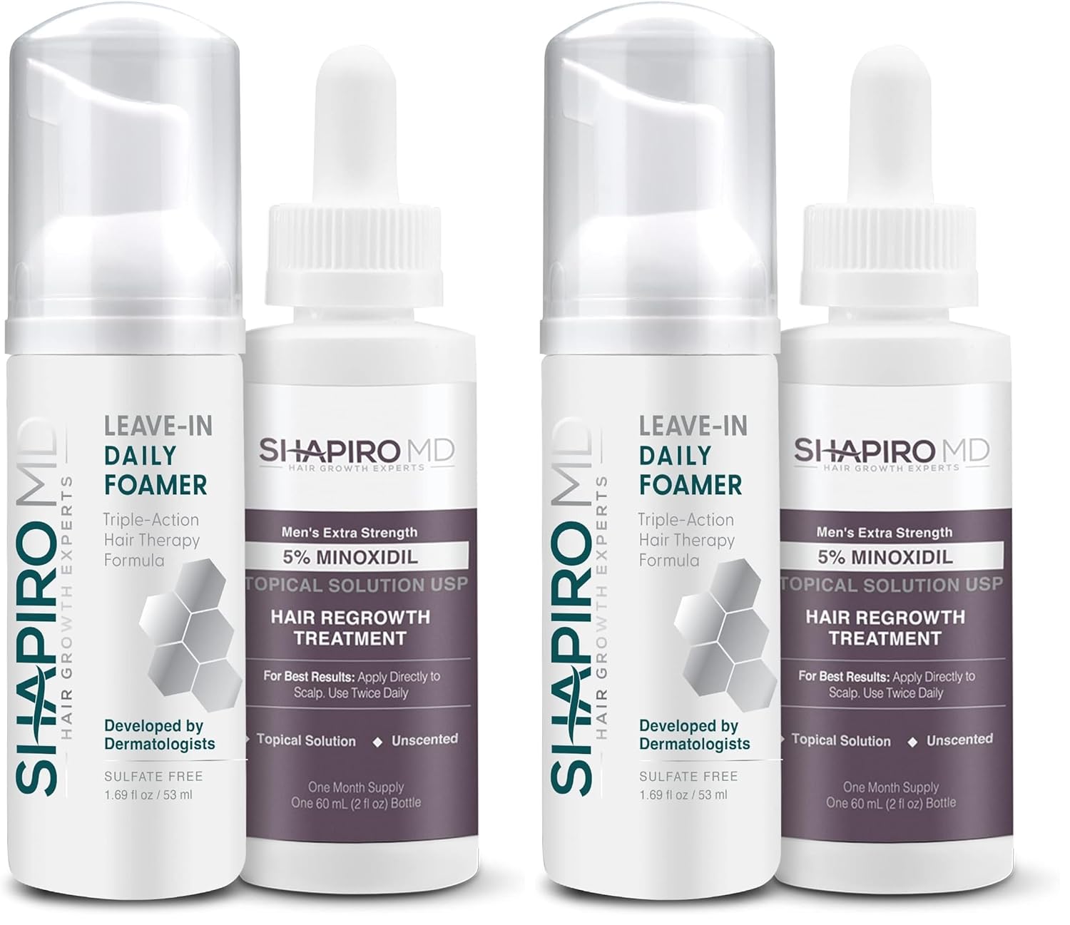 Shapiro MD Hair Growth Experts Mens Regrowth Travel Kit: Leave-In Foamer, 5% Minoxidil. Achieve Thicker, Fuller and Healthier Looking Hair, 1 Month Supply (Pack of 2)