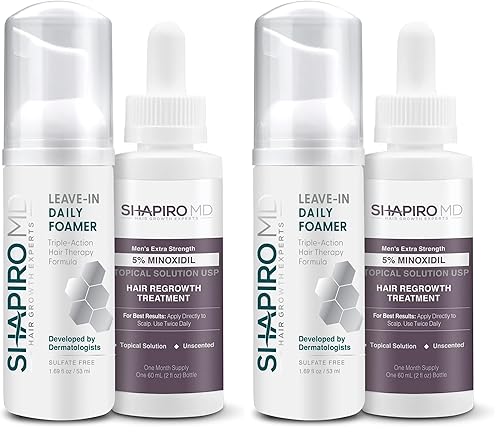 Miniatura 7 de Shapiro MD Hair Growth Experts Kit de viaje para hombre para rebrote: espumador sin enjuague, 5% de minoxidil. Logra un cabello más grueso, más