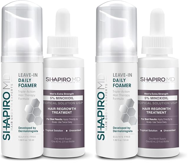 Shapiro MD Hair Growth Experts Mens Regrowth Travel Kit Leave-In Foamer 5 Minoxidil Achieve Thicker Fuller and Healthier