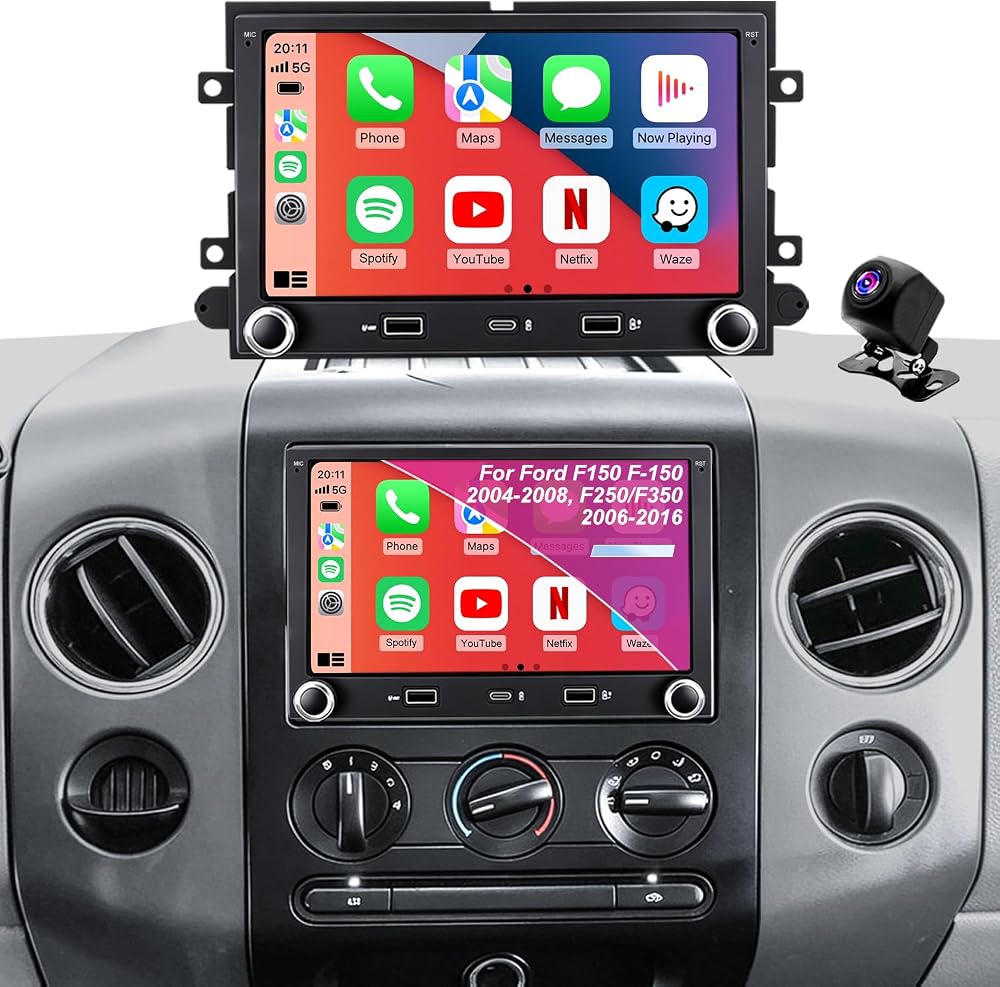 포드 F150 F-150 2004-2008, F250/F350 2006-2016, 머스탱 2005-2009, E150/E250/E350 2009-2014, 익스페디션 익스플로러 7인치 터치스크린 스테레오, 무선 안드로이드 안드로이드 자동 GPS BT FM 카메라 — 사진 1