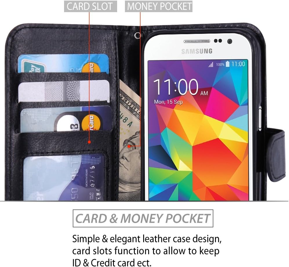 LK Case for Core Prime, Galaxy Core Prime Wallet, Luxury PU Leather Case Flip Cover with Card Slots Stand for Samsung Galaxy Core Prime, Black