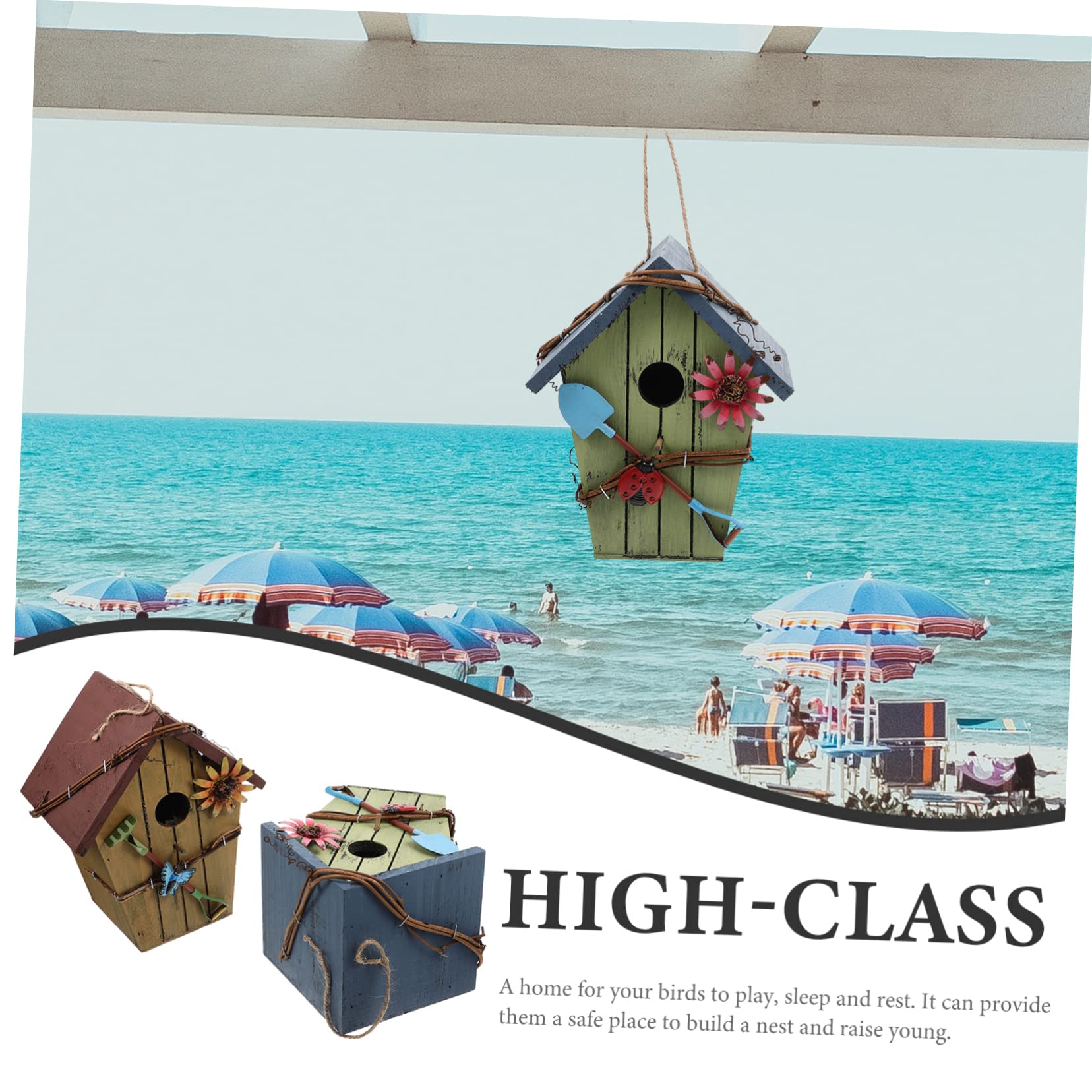 Casita de Madera para Pájaros Decorativa en Forma de Casa 2 Piezas | Aves Pequeñas y Amarillas, Uso en Balcón o Exterior, Acabado Artesanal