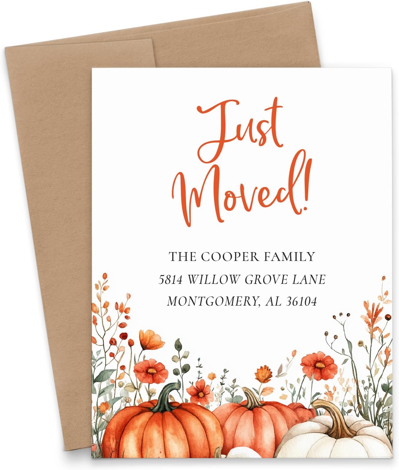 Personalized Change of Address Fall Theme Notecards, I've Moved New Address Announcement Cards With Pumpkins, Holiday Moving Announcements With Envelopes, Your Choice of Colors And Quantity