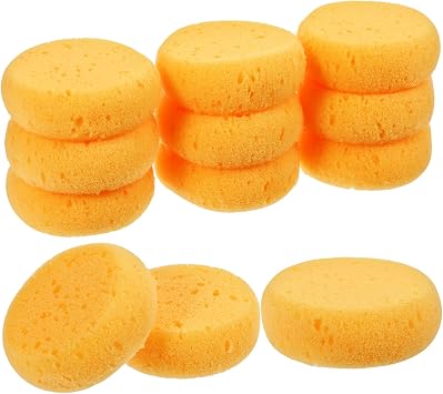 Qianyu 12 PCS Pottery Sponges Elasticity Clay Sponges Round Cleaning Sponge Water Absorption Soap Sponges Soft Yellow Artists Sponge for Kitchen Shoes Leather Care Painting
