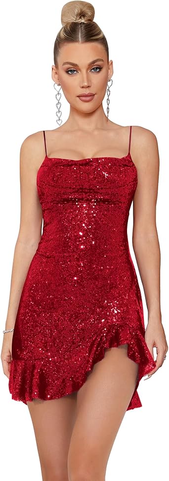 meilun Sparkly Glitter Mini Homecoming Dress for Teens Short Cocktail Party Dress with Ruffle Sequins Prom Gown