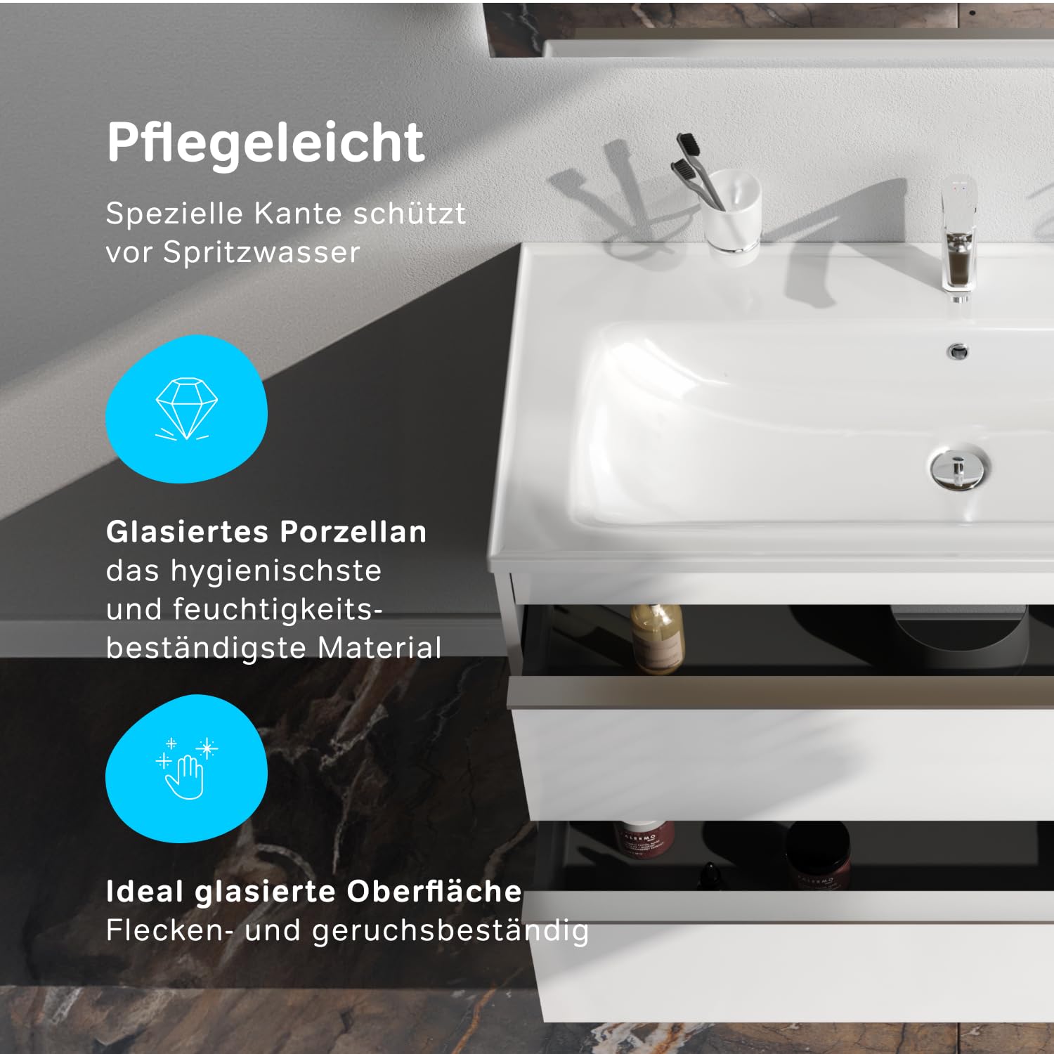 AM.PM HIT - Waschbeckenunterschrank Hängend mit Waschbecken, Badmöbel Set für Badezimmer & Gäste-WC, Waschtischunterschrank mit 2 Schubladen, Weiß glänzend (100/58 cm)