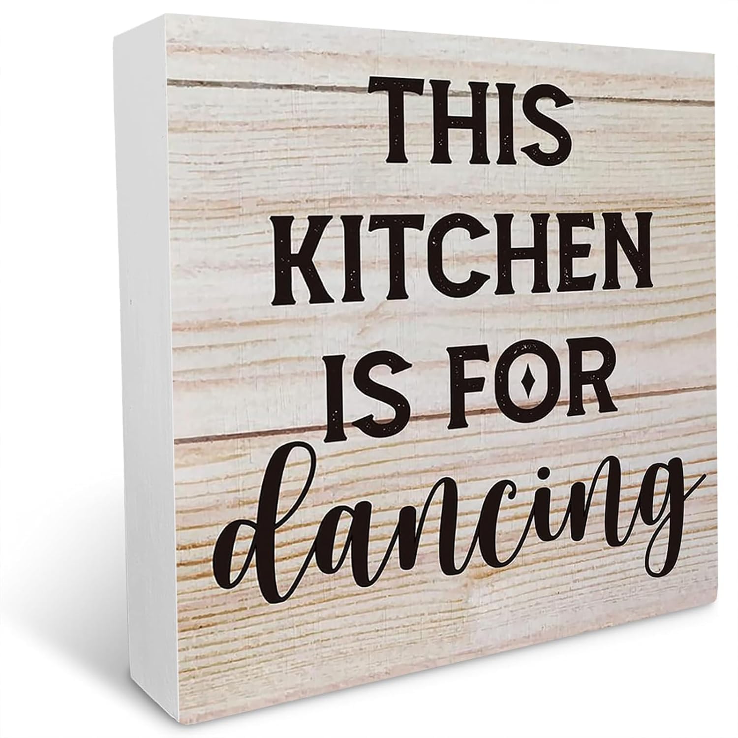 This Kitchen Is For Dancing Wooden Box Sign Desk Decor, Kitchen Quote Wooden Plaque Block Sign For Home Kitchen Shelf Table Decoration 5X5 Inch