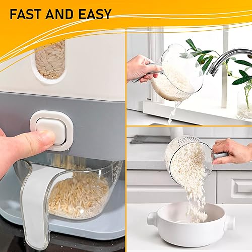 Miniatura 6 de Home Emporium Dispensador de arroz de 20 libras contenedor grande de alimentos secos con tapa contenedor de almacenamiento de arroz con cilindro