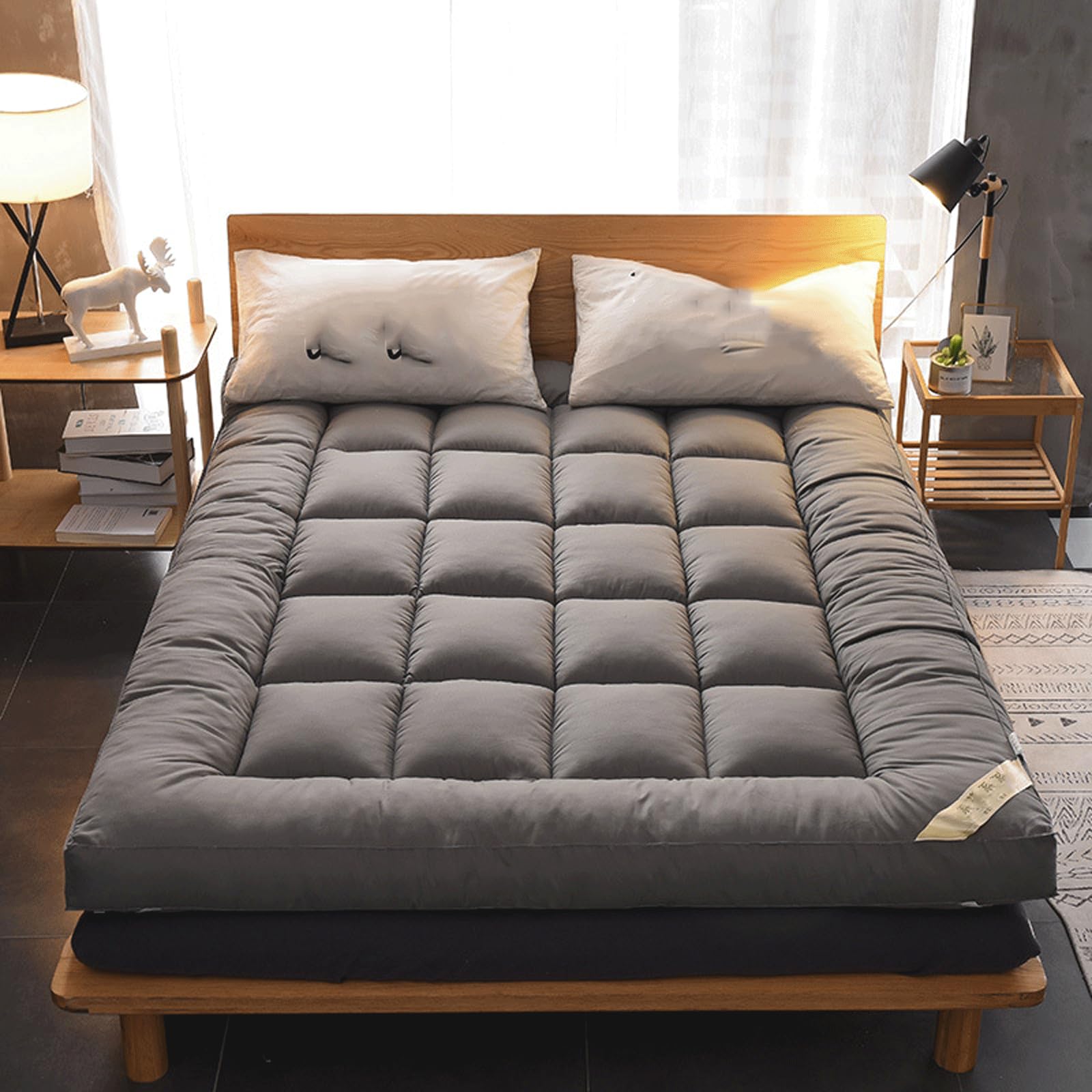 YTIAMO Full Size Japanese Floor Futon Mattress, Thickened Brushed Fabric, Foldable Portable, Quilted Core, Anti Slip Straps, Winter Warm For Dorm(Size:60x120cm,Color:Gray)