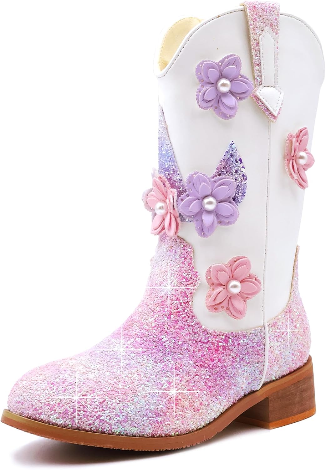 Girls Cowgirl Boots Mid Calf Western Riding Cowboy Boots Toddler Little Big Kids Birthday Party Unicorn Dress Shoes