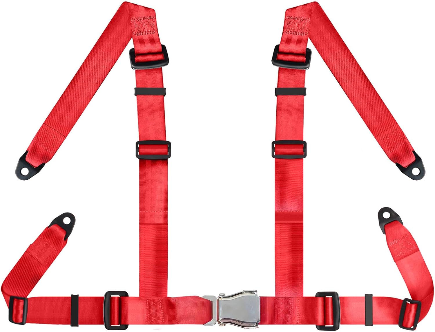 Yakitoko Universal Red 4-Point Racing Safety Harness Set for ATV, UTV, Go Kart, Buggy, Racing Car 2 Inch Webbing
