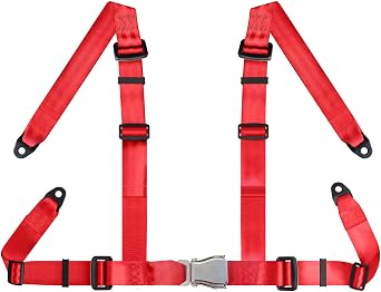 Yakitoko Universal Red 4-Point Racing Safety Harness Set for ATV, UTV, Go Kart, Buggy, Racing Car 2 Inch Webbing