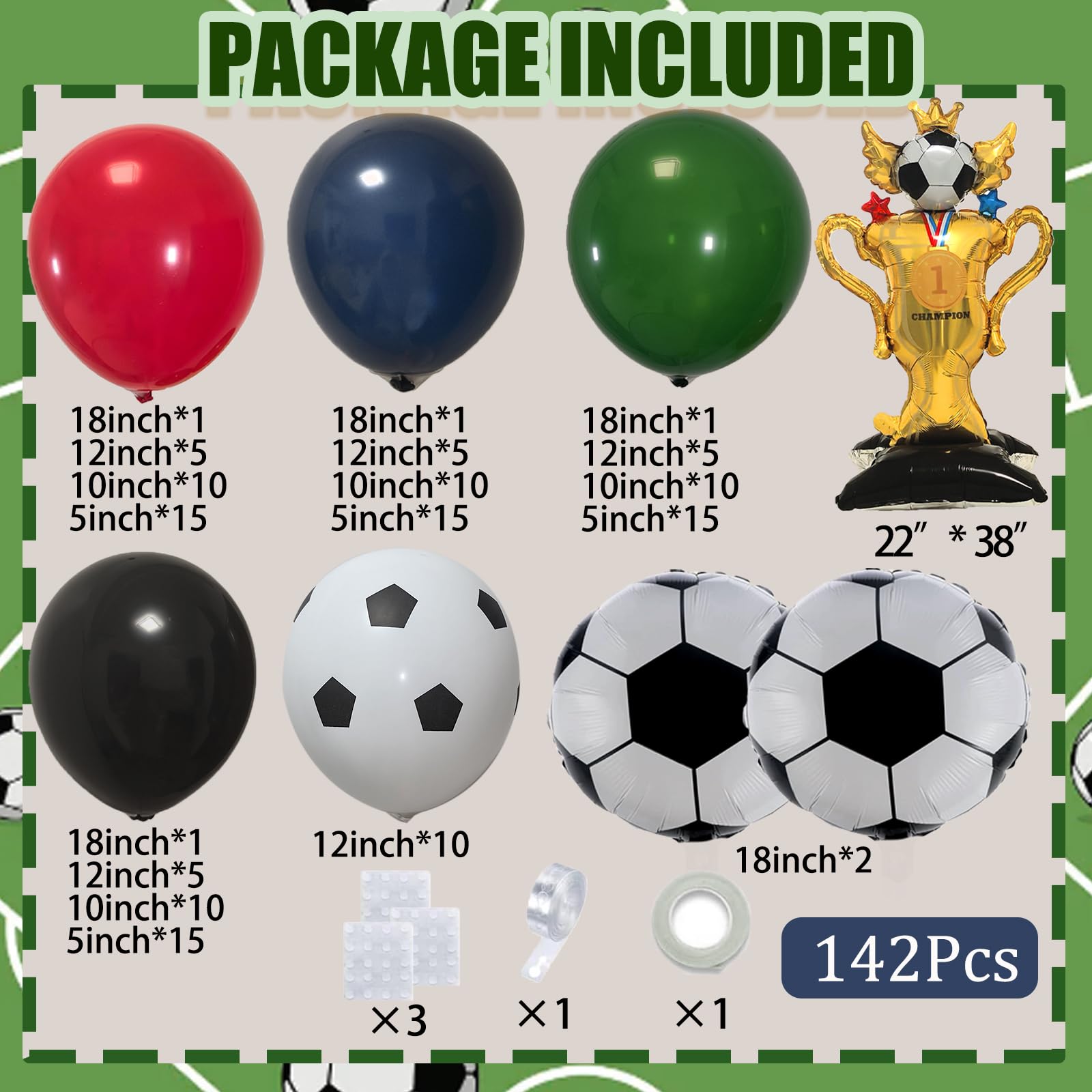 142 pezzi decorazioni per feste di compleanno calcio palloncino arco ghirlanda kit rosso nero polvere blu palloncini con trofeo di calcio palloncini per calcio baby shower Decor ragazzi uomini