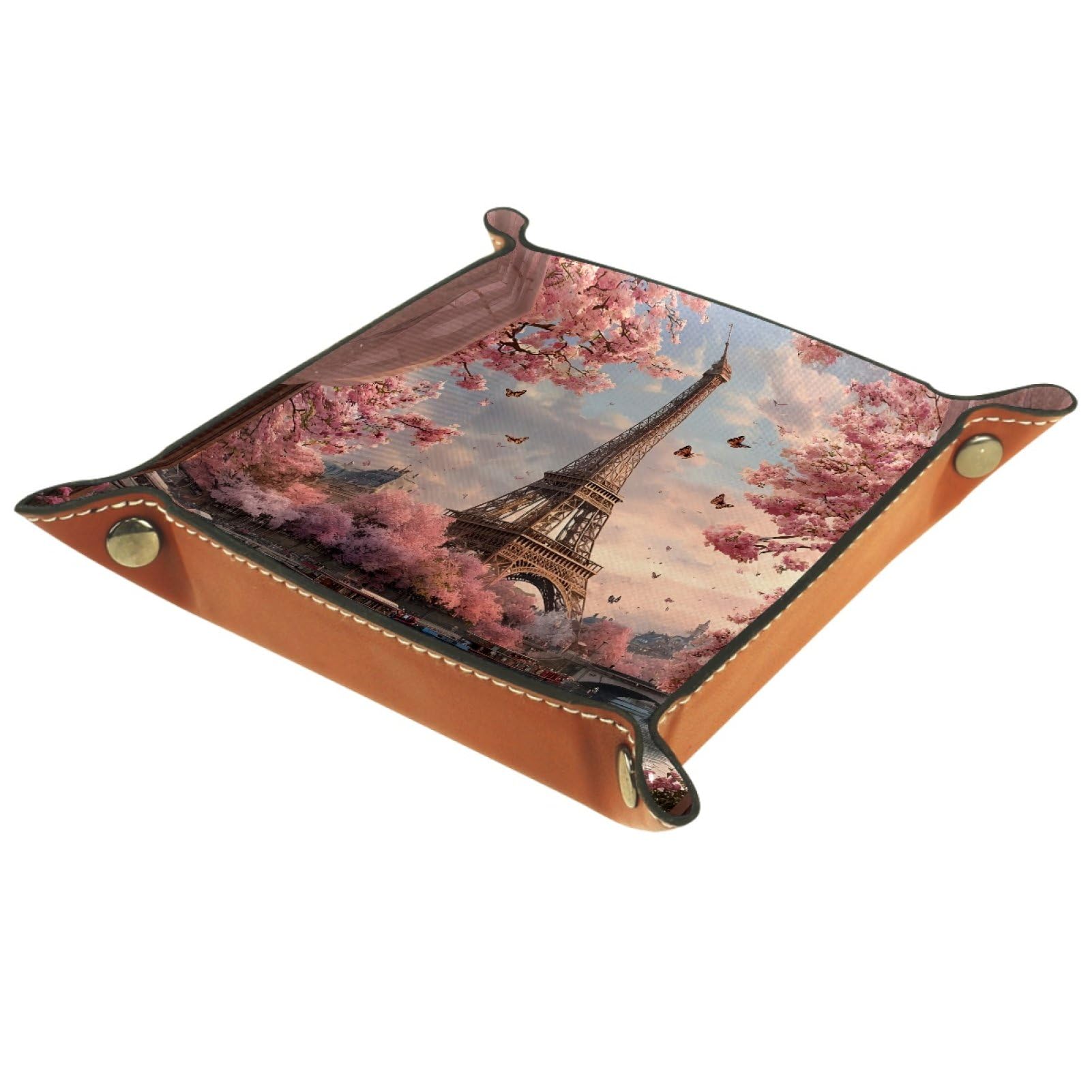 VAPOKF Cherry Blossom Paris Dice Tray, Folding Microfiber Leather Dice Holder for Dungeons and Dragons RPG Dice Gaming D&D and Other Table Games