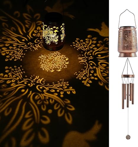 Solar Wind Chimes Outdoor 41 Inch, Tree of Life Wind Chime with Solar Lantern, M