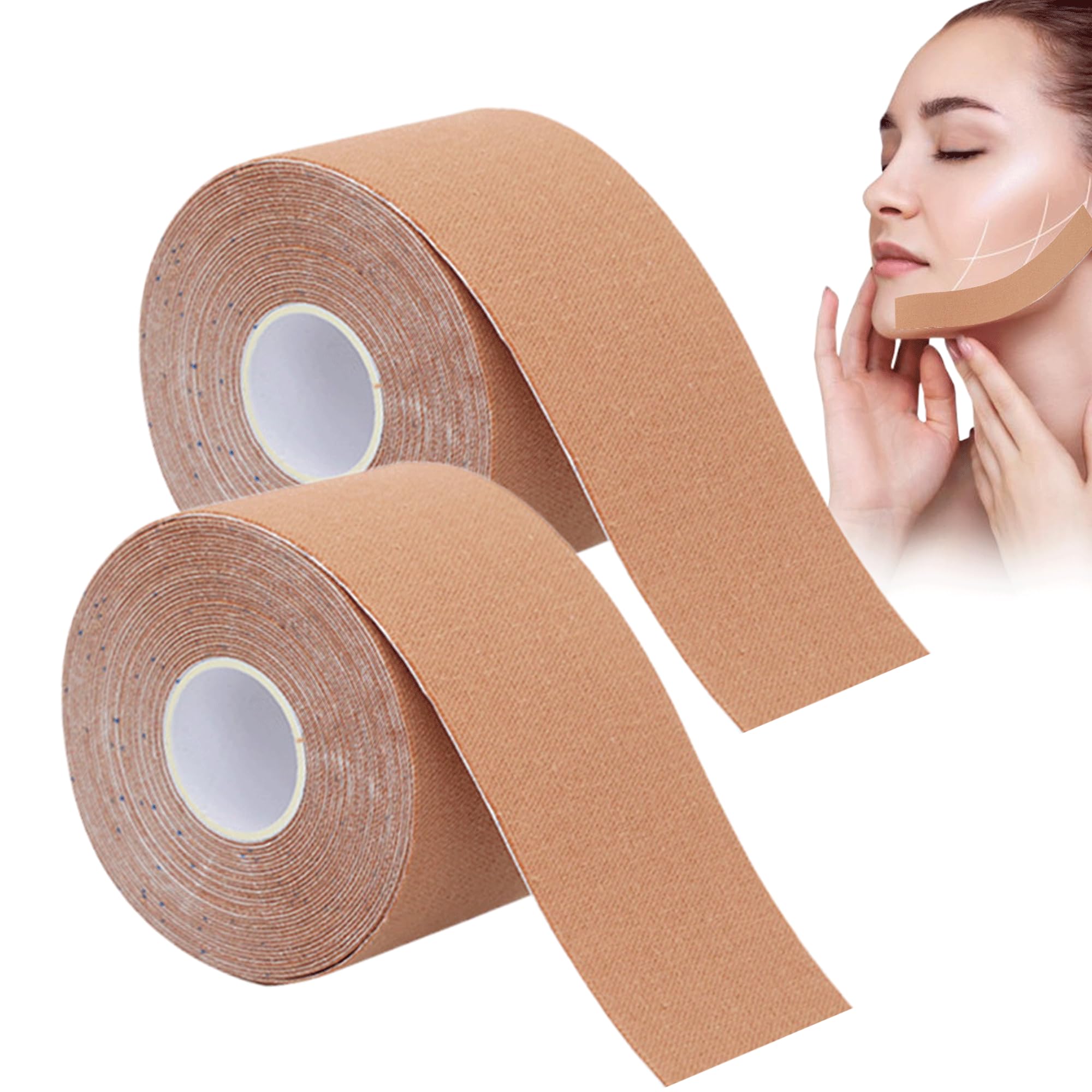 2PCS Face Tape for Wrinkles Skin Color Wrinkle Tape Cotton and Spandex Kinesiology Tape for Face Wrinkles Treatment Band Sticker Chin Strap Anti Wrinkle Patches and Face Tape Lift for Face Wrinkles - Image 2