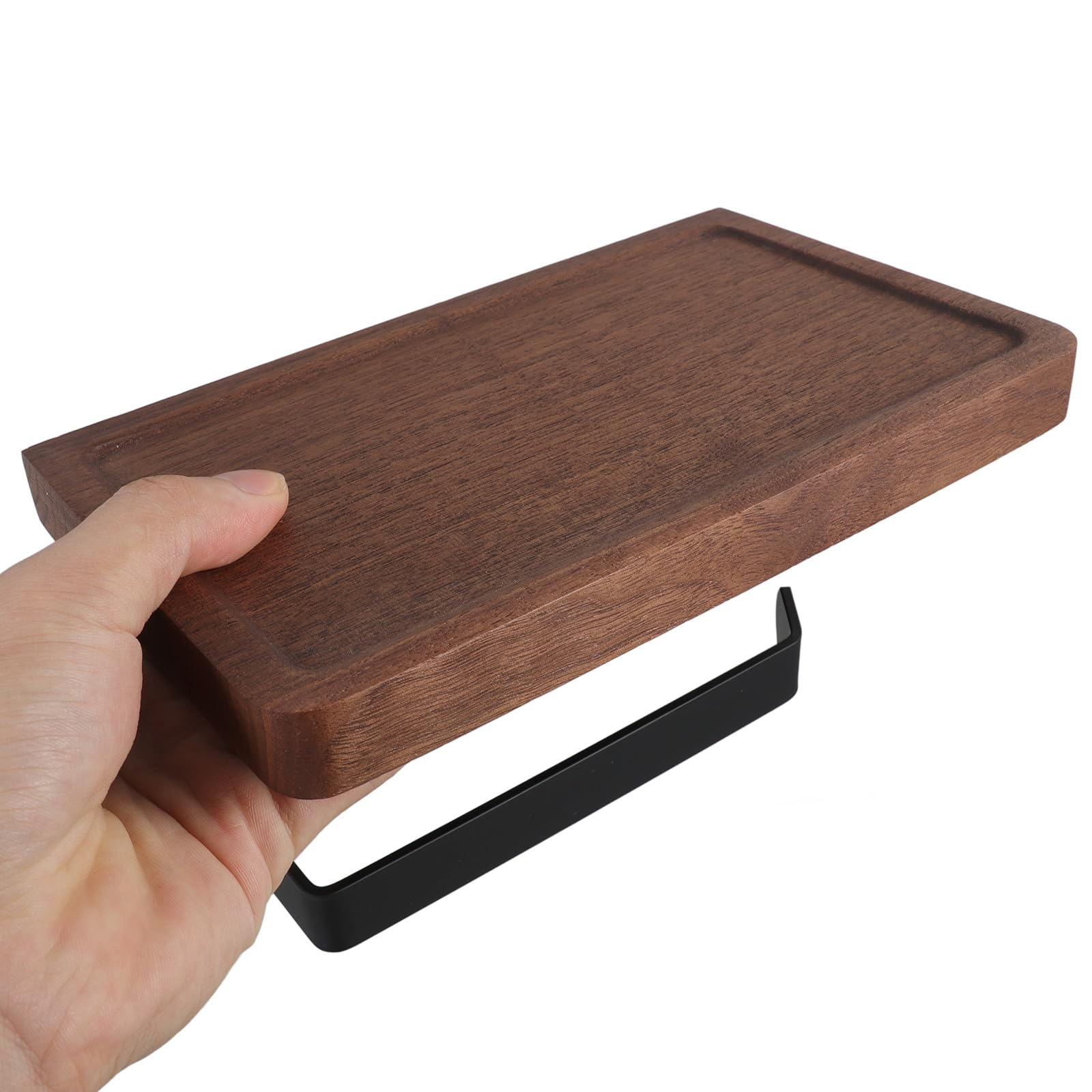 Portarrollos de papel higiénico multifunción de madera de nogal negro con estante integrado, soporte resistente para accesorios de baño y rollos de papel higiénico, diseño de madera