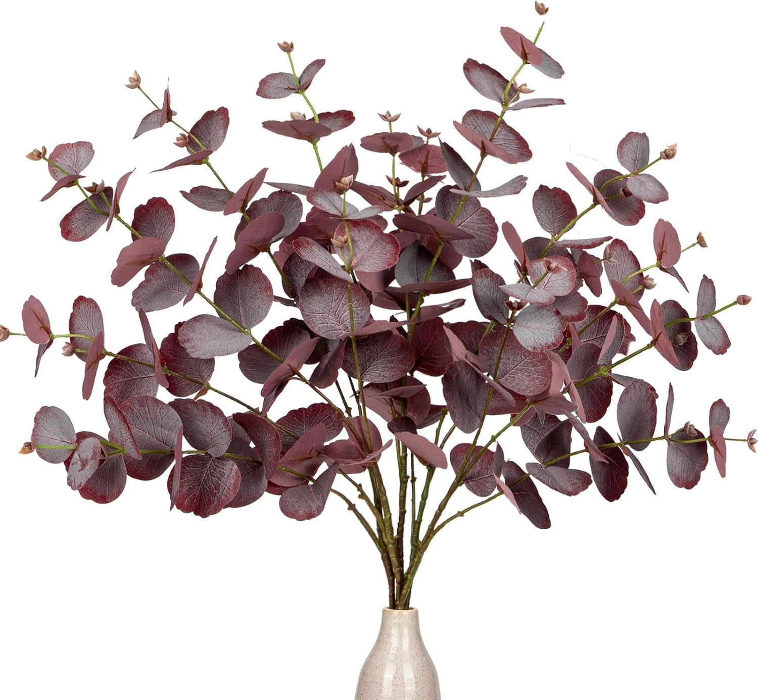 GnFlus 5 Pcs Artificial Eucalyptus Stems Fall Eucalyptus Leaves Autumn Leaf Branches Fall Decorations with Foam Fall Leaves for Home Floral Arrangement Autumn Festival Thanksgiving Decor Cream White
