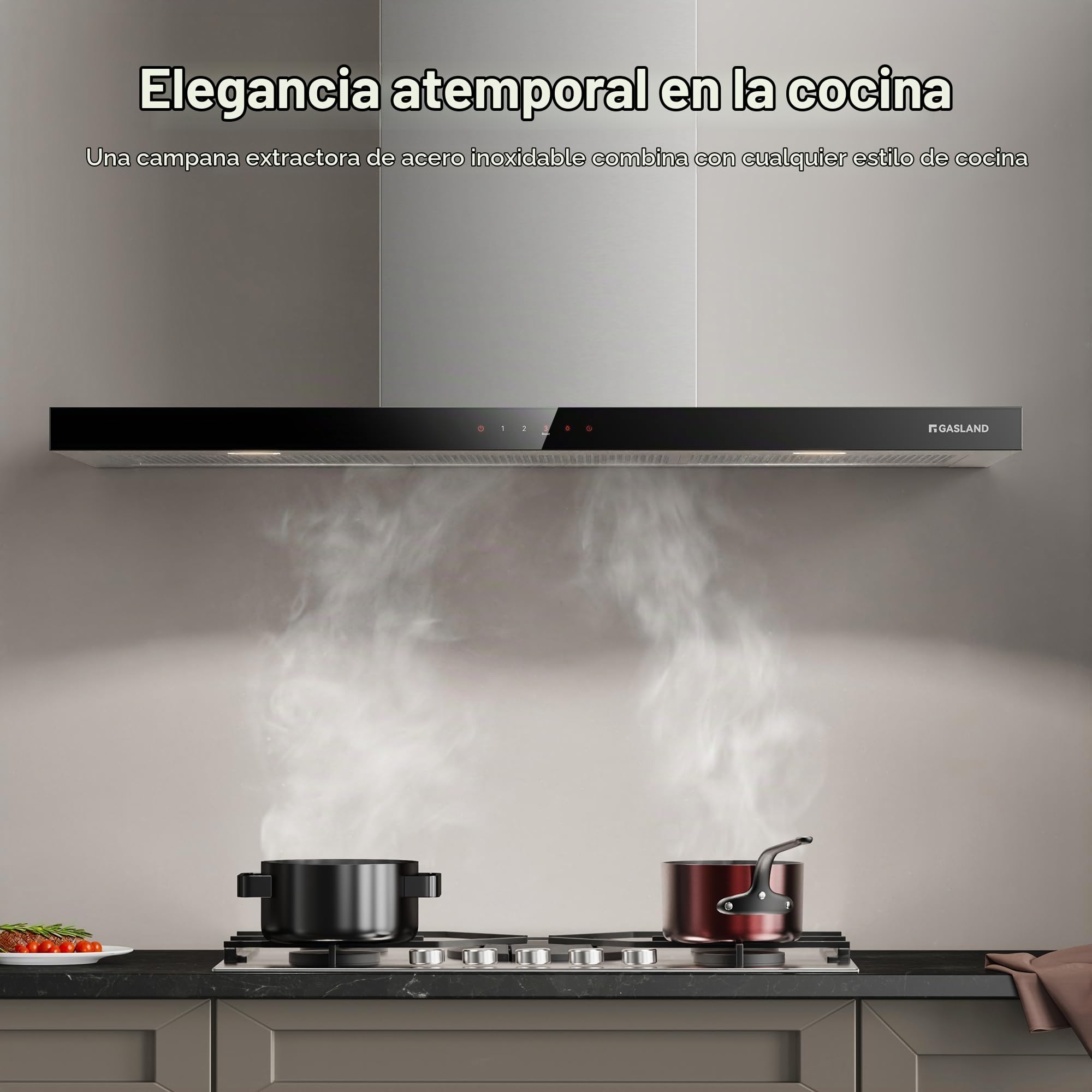 GASLAND TR90SS A++ Campana Extractora 90cm Umluft, Montada en la Pared 881m³/h, Control Táctil 4 Niveles, Incl. Booster, Extracción Montaje en Pared Acero Inoxidable, Filtro de Carbón Activado CF176