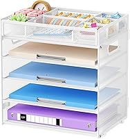 Vista 12 de Marbrasse Bandeja organizadora de papel, organizador de archivos de malla de 5 niveles con asa, organizador de escritorio clasificador de papel