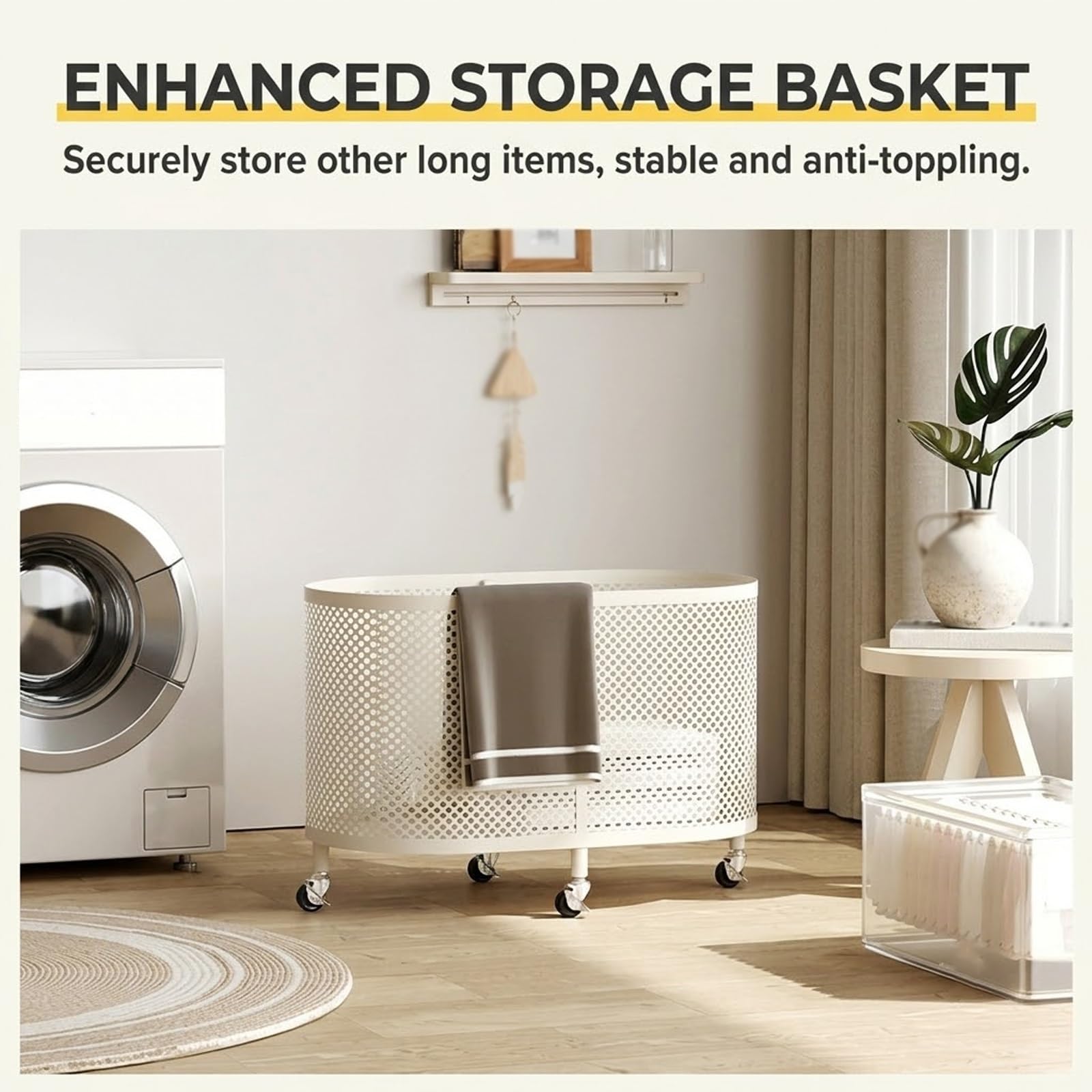 Carrello Portabiancheria Metallico Con Ruote Sterzanti 360°, Cesto In Filo Metallico Multifunzionale,Organizer Per Tappetini Yoga,Camera Bagno Soggiorno Lavanderia(White 1,30x36cm/11.8x14.2'')