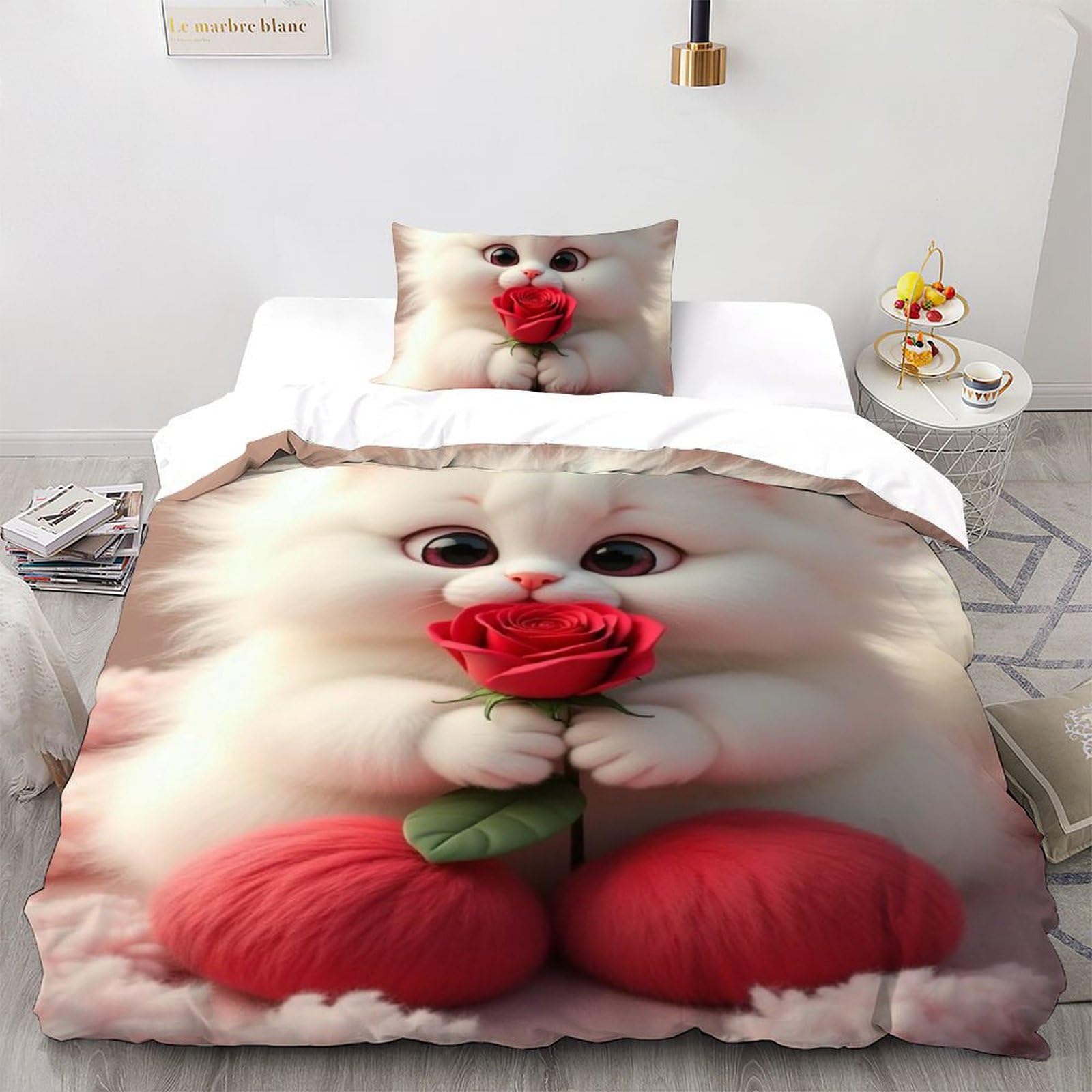Housse de couette fleurs chat 135x200cm idéale pour décorer une chambre d'enfant cocooning