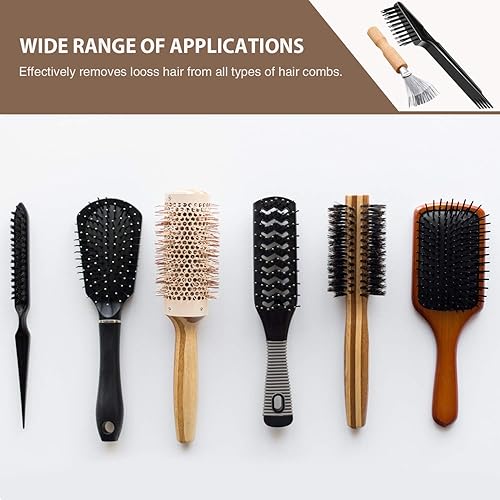 Miniatura 7 de 2 piezas de herramientas de limpieza de cepillos de pelo, mini rastrillo limpiador de peine con mango de madera para eliminar el polvo del cabello