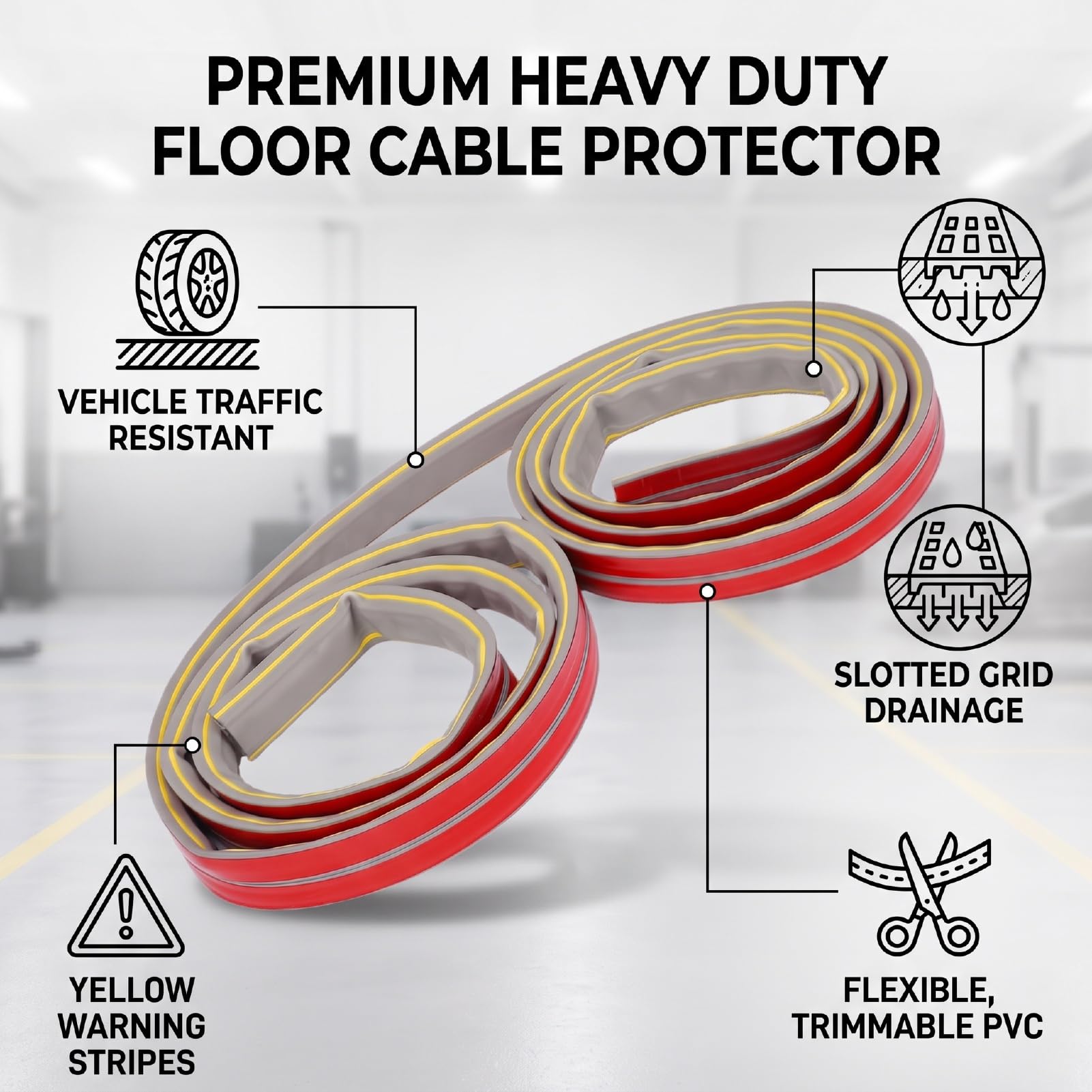 FTVOGUE Protège Câble de Sol 6 M, Cache Cordon Anti Trébuchement PVC