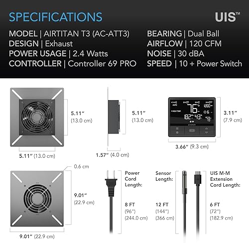 Vista 34 de AC Infinity AIRTITAN S7, ventilador de ventilación de 12 pulgadas con controlador de velocidad, clasificación IP-55 para espacio de arrastre