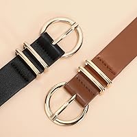 Vista 43 de VONMELLI Paquete de 3 cinturones de mujer para pantalones vaqueros, cinturón de vestir con hebilla dorada C-Negro+marrón+beige Hebilla redonda