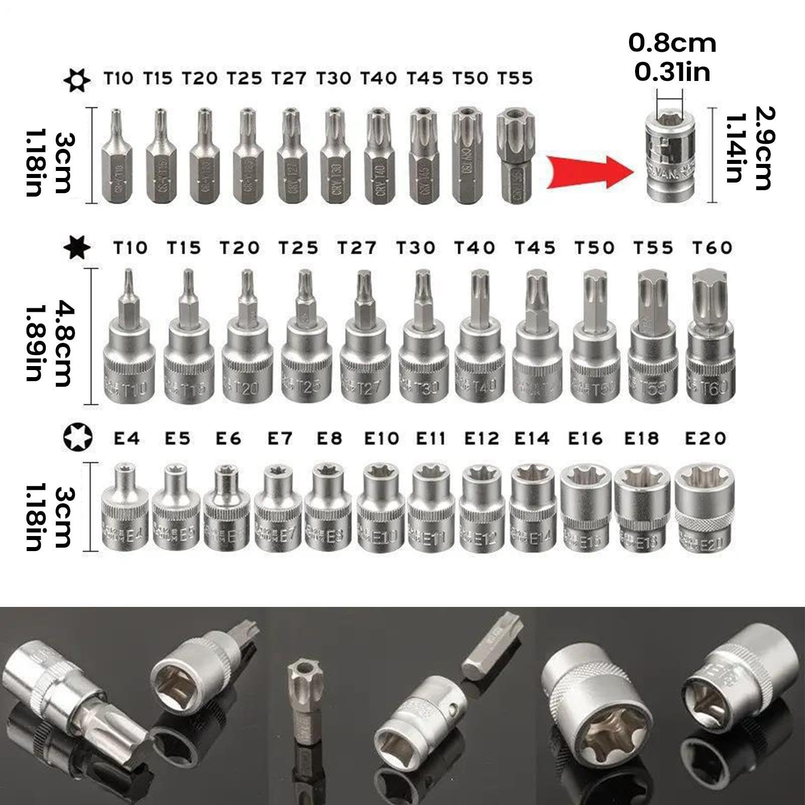 Coffret De Douilles À Carré Clés de réparation type E pour voiture