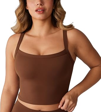 UNISSU Hugcurve Adjustable Longline Sports Bra Square Neck Workout Tank Crop Tops for Women with Built in Bra Padded Camisole