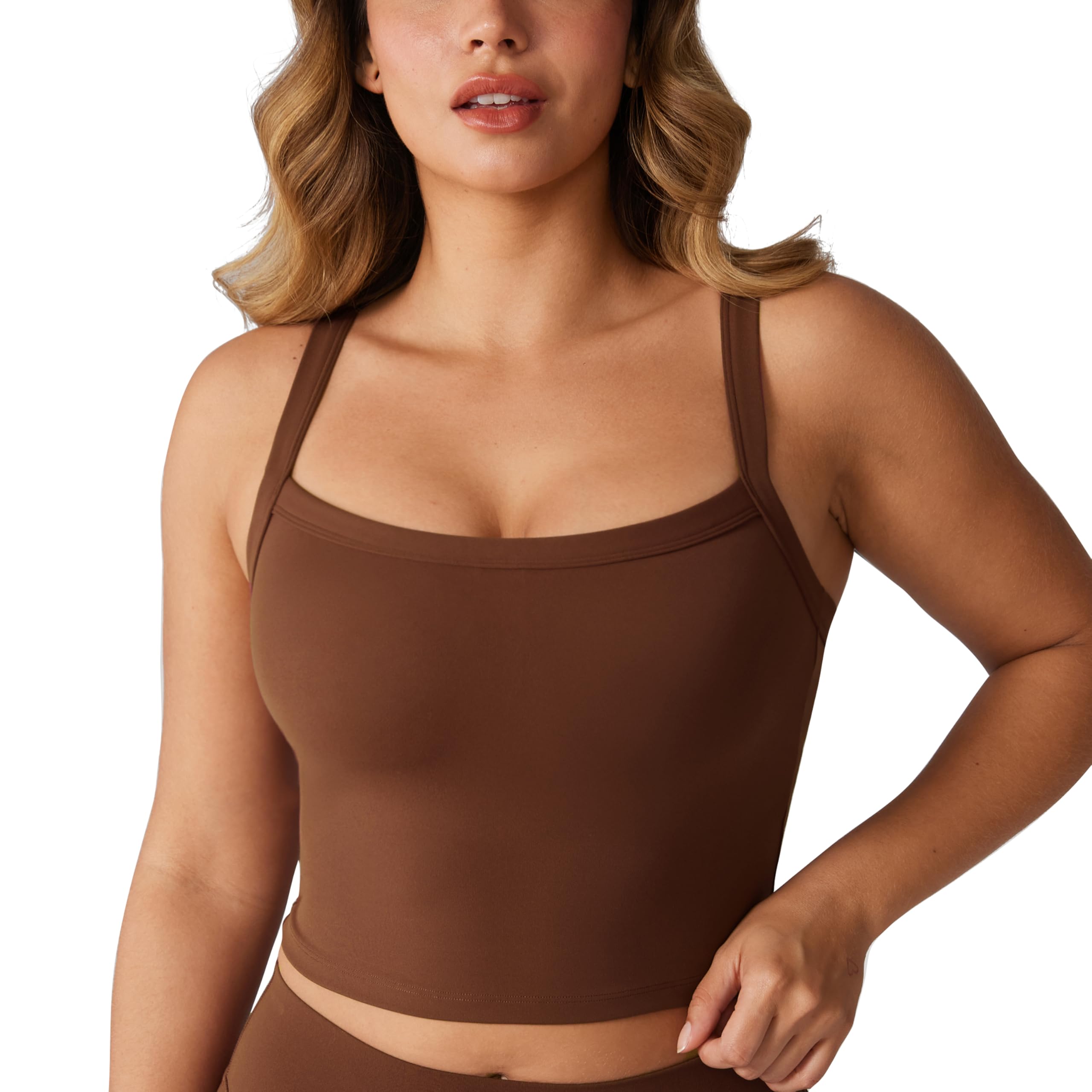 UNISSU Hugcurve - Brasier deportivo ajustable de cuello cuadrado para mujer, con brasier integrado, camisola acolchada