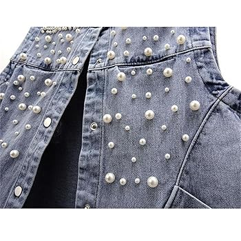 Amazon.com: Pegsmio Women's Beaded Denim Vest Coat Summer