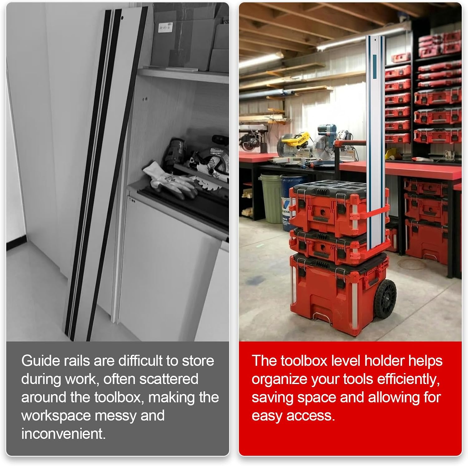 Milwaukee Packout Rail Holder Compatible with Milwaukee & Makita Guide Rails, Track Saw Rail Bracket, Dual Slot Organizer for Toolbox, Workshop Garage Storage