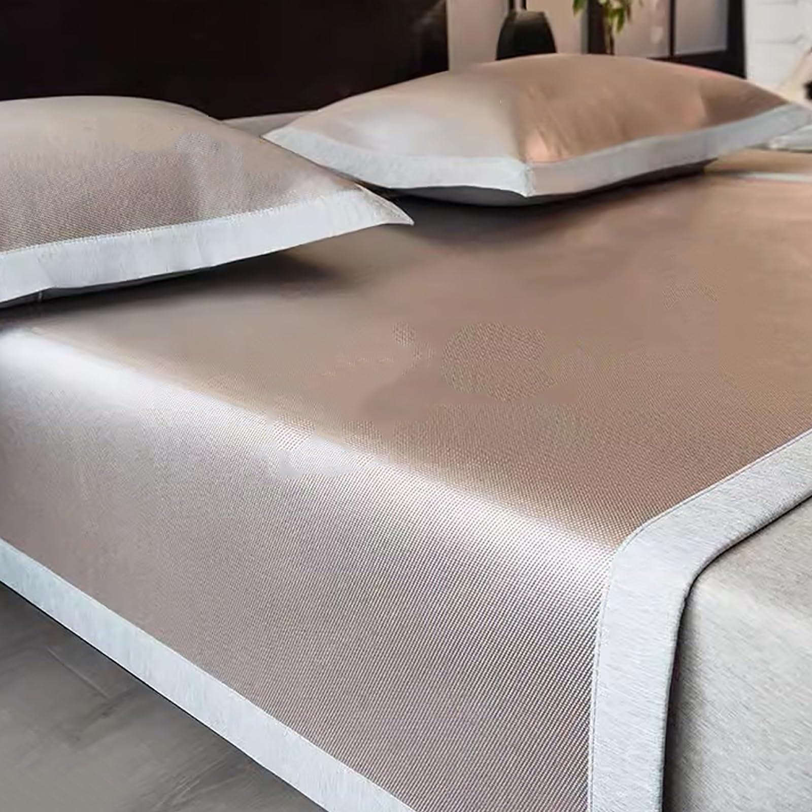 Ice Silk Cooling Bed Sheet, Ice Silk 3-Piece Summer Sleeping Mat Set Multicolor Multiple Sizes Foldable(Brown,180x200cm/71"x79")