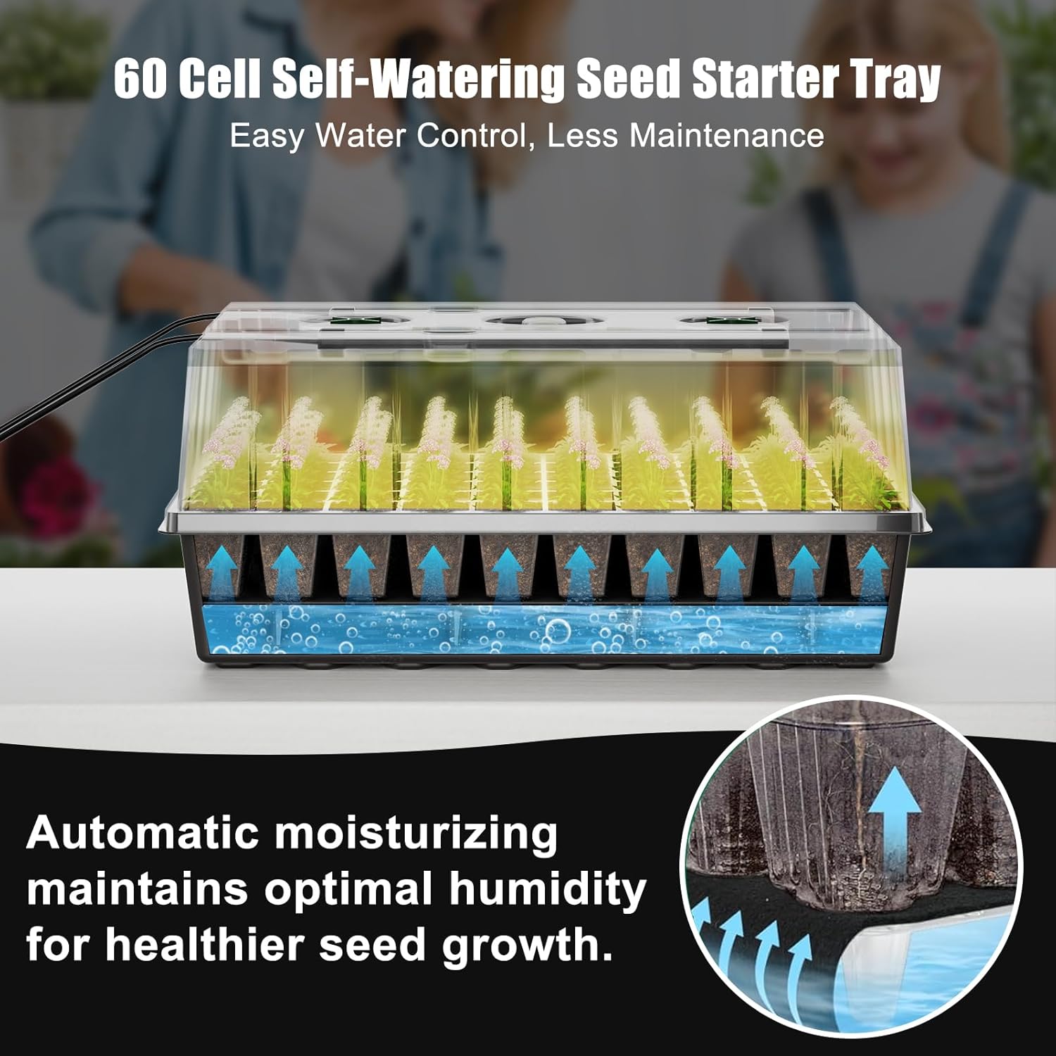 60 Cell Self-Watering Seed Starter Tray with Grow Light and Heat Mat,Seed Starter Kit,Humidity Domes,Auto Timer,Flexible Brightness Seedling Starter Trays for Seed Starting & Seeds Growing - Image 2