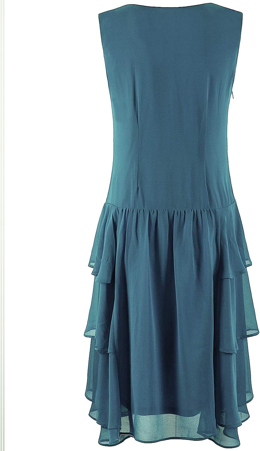 Vijiv Womens 1920s Inspired Flapper Dress High Tea Great Gatsby Maroon with Tiered Skirt 20s Dress - Image 4