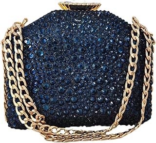 Mini bolso de mano de metal para mujer, para fiesta formal, color azul marino, bolso de mano de cristal, Azul marino, Mini
