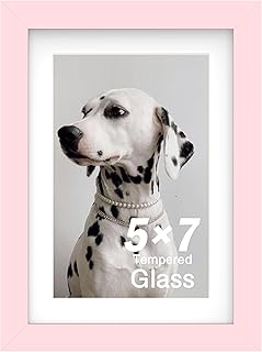 An&He 5 x 7 Picture Frame, Wood Photo Frame with HD Tempered Glass for Wall and Tabletop Display, Pink, 1Pack