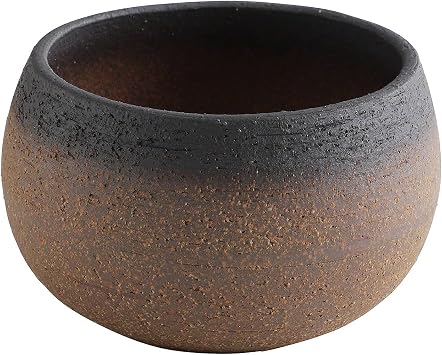 Wazakura Banko Bonsai Pot Handmade Ceramic 10cm 3.8" Made in Japan, Small Garden Planter, Round Flower Vase, Mini Cactus and Succulent Plant Pot - Brown and Black