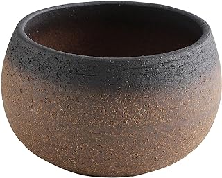 Wazakura Banko Series Handmade Ceramic Bonsai Pot 3.8 in (98 mm) Made in Japan,Small Garden Planter, Round Flower Vase, Mini Cactus and Succulent Bowl - Brown and Black