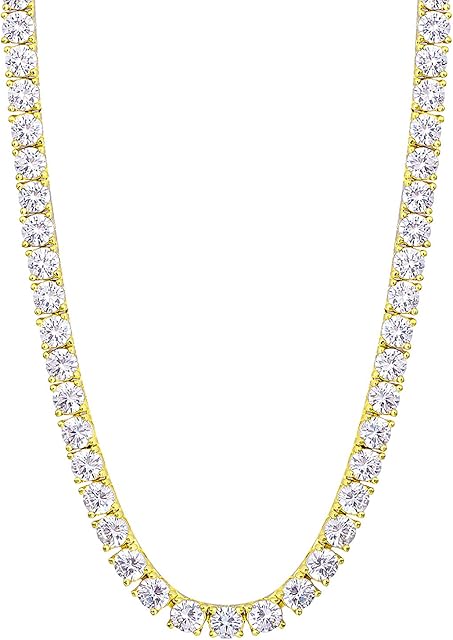 KRKC&CO Tennis Chain for Men, 14k Gold Chain for Men Women, Iced Out Chains Prong-Setting 5A Cubic Zirconia Stones Tennis Necklace, Hip Hop Jewelry for Rappers 3mm 4mm 5mm