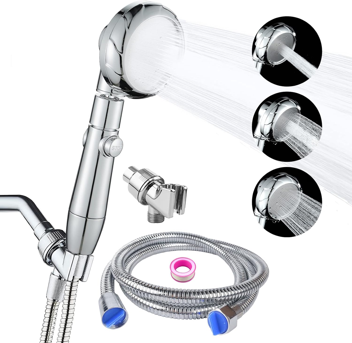 High Pressure Handheld Shower Head with ON/OFF Switch, 3 Spray Modes ...