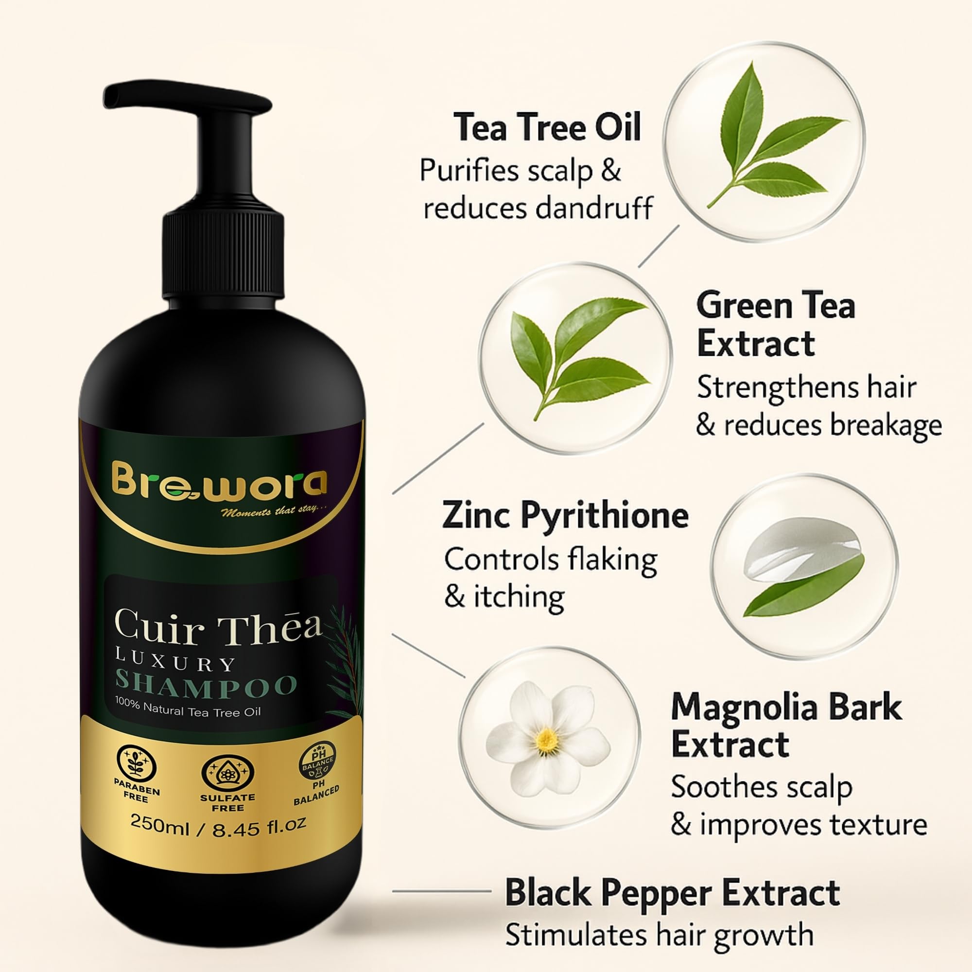 Brewora Cuir Thēa | Luxury Shampoo | Tea Tree Oil | 250ml 1